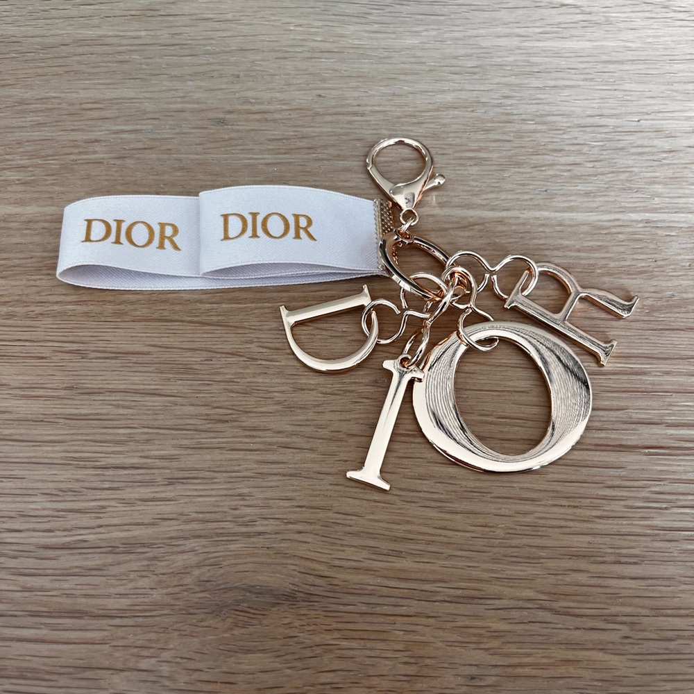 Dior Gold and White Keychain or Bag Charm Accessory